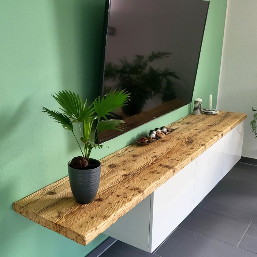Abdeckplatte fuer IKEA Besta Lowboard Sideboard TV-Schrank aus Massivholz / Altholz / Gerüstbohlen Farbe summer